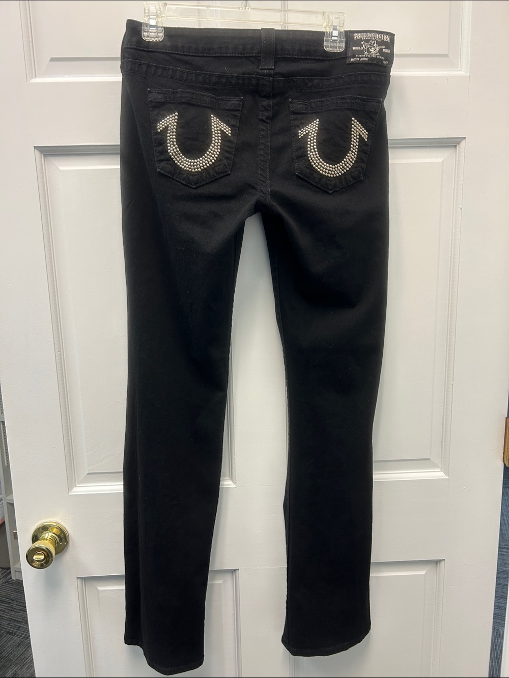 Y2K True Religion "Johnny" Straight-Leg Women's Black Jeans with Metal Studs